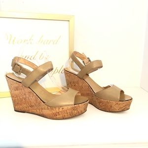 J CREW NUDE CORK PLATFORM WEDGES